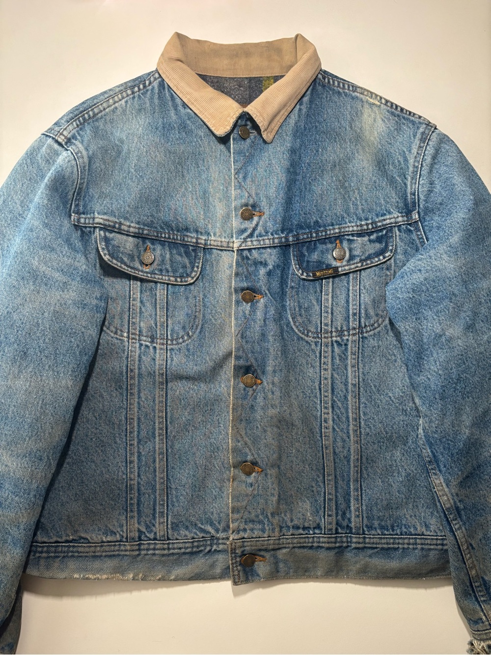 Vintage Stormrider mustang blanket lined distressed dirt washed Jean jacket